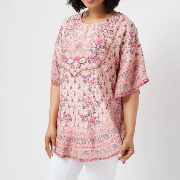 Tolani Collection Narissa Beige Pink Floral Tunic Kimono Top Large Petite, NWT - Picture 1 of 9